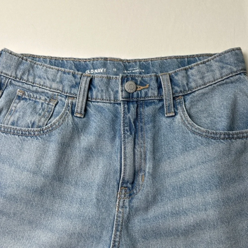 Old Navy Kids Baggy Wide Leg Jean Light Wash 16 High Rise Distressed Raw Hem NEW
